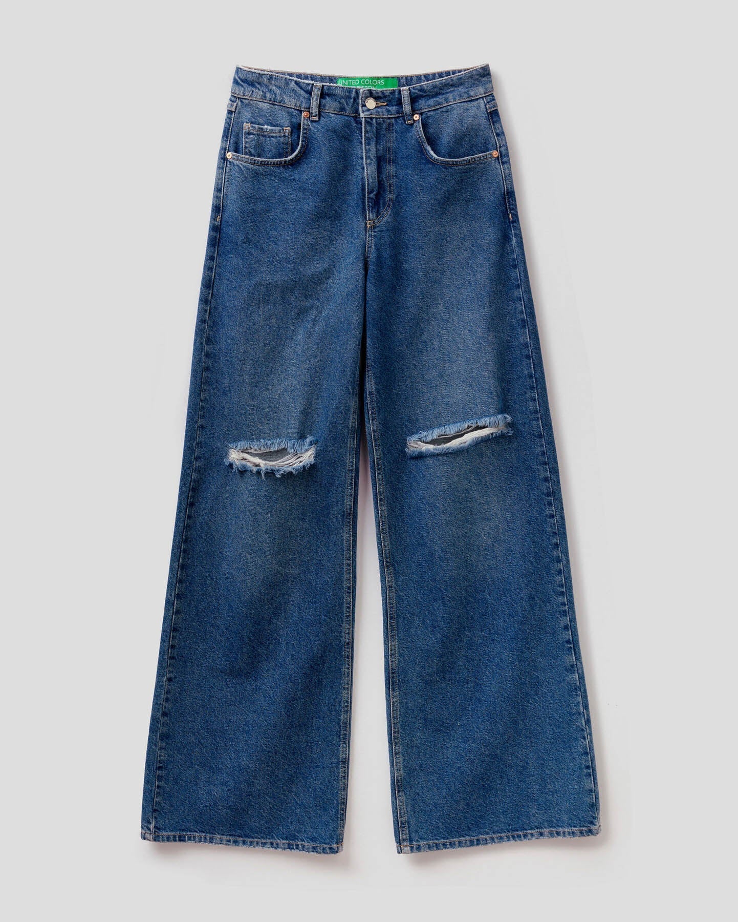 Blue Loose Fit Jeans With Tears Benetton