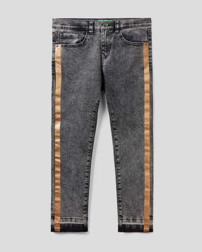 Black "Eco-Recycle" Denim Jeans With Gold Bands Benetton