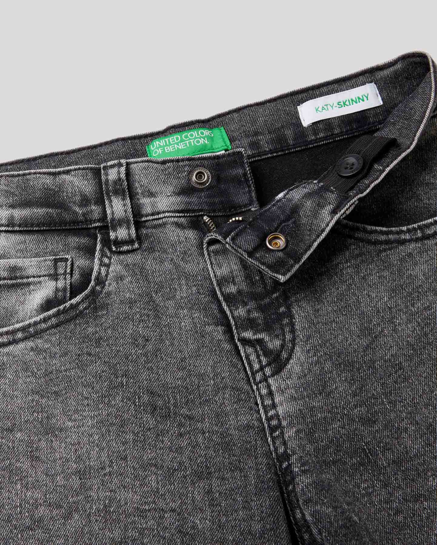 Black "Eco-Recycle" Denim Jeans With Gold Bands Benetton