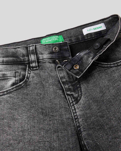 Black "Eco-Recycle" Denim Jeans With Gold Bands Benetton