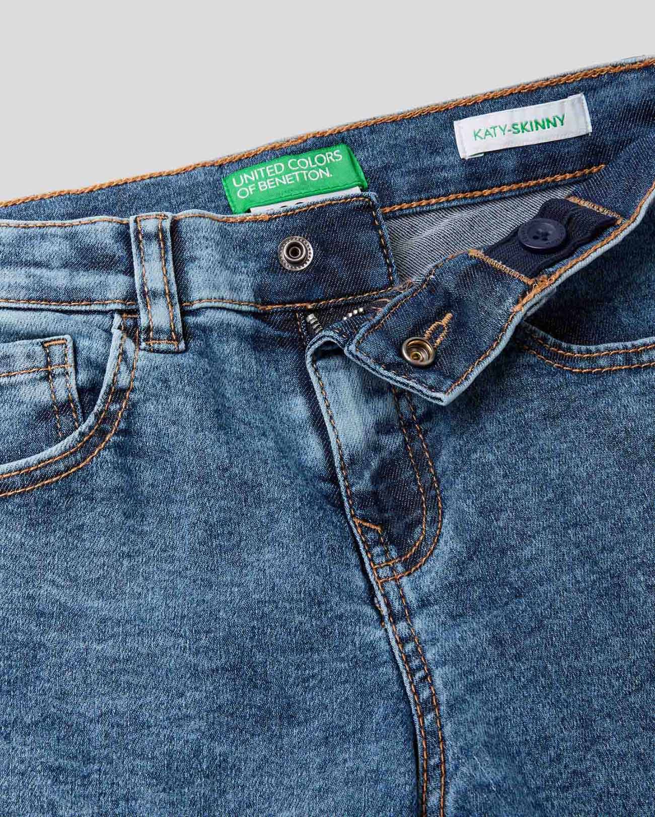 Blue "Eco-Recycle" Denim Jeans With Gold Bands Benetton