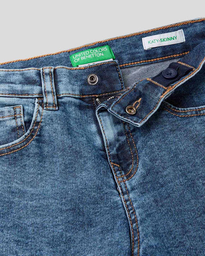 Blue "Eco-Recycle" Denim Jeans With Gold Bands Benetton