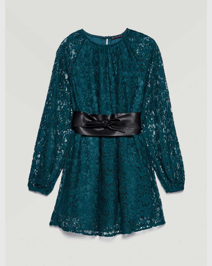Green Dress+belt Sisley
