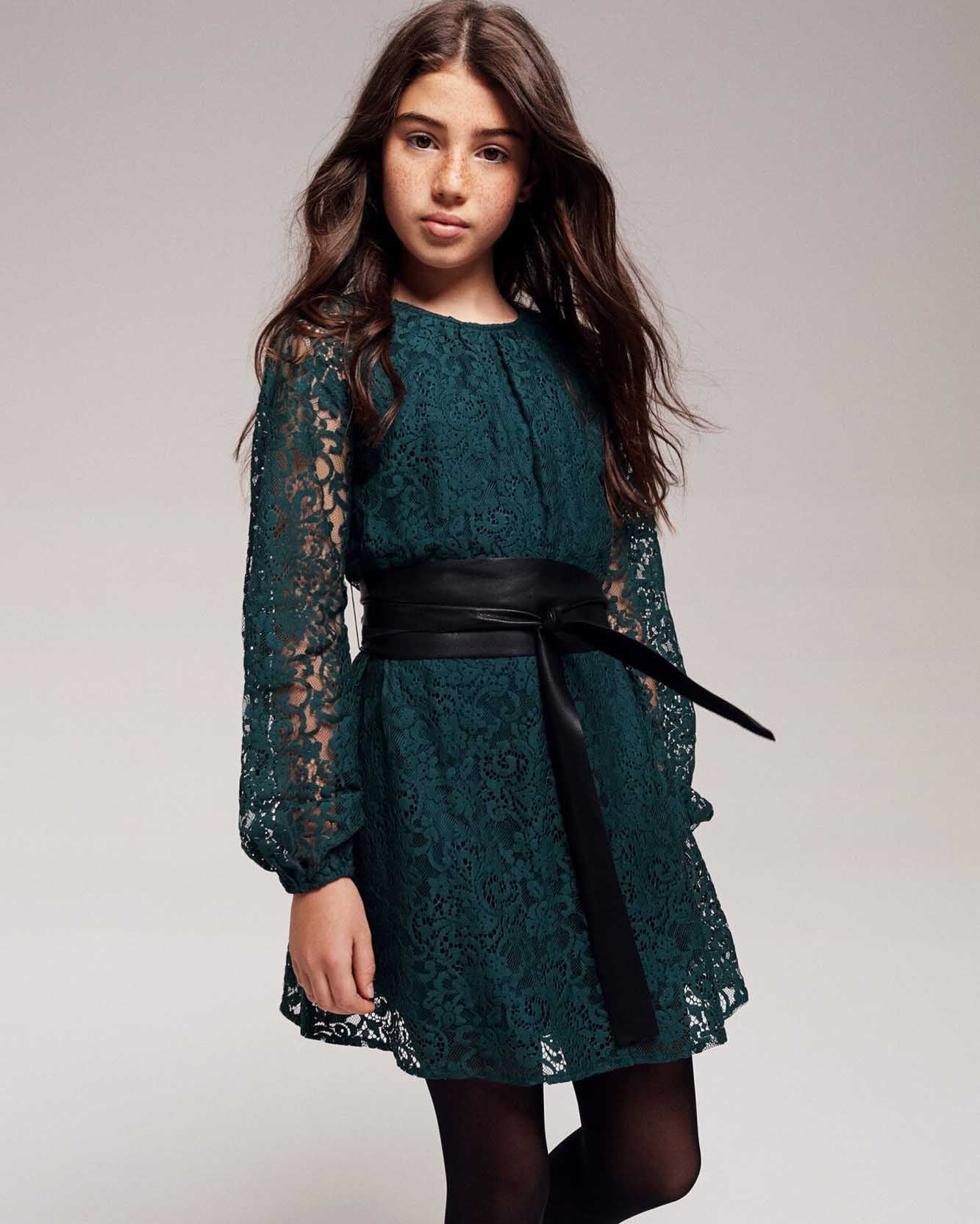 Green Dress+belt Sisley