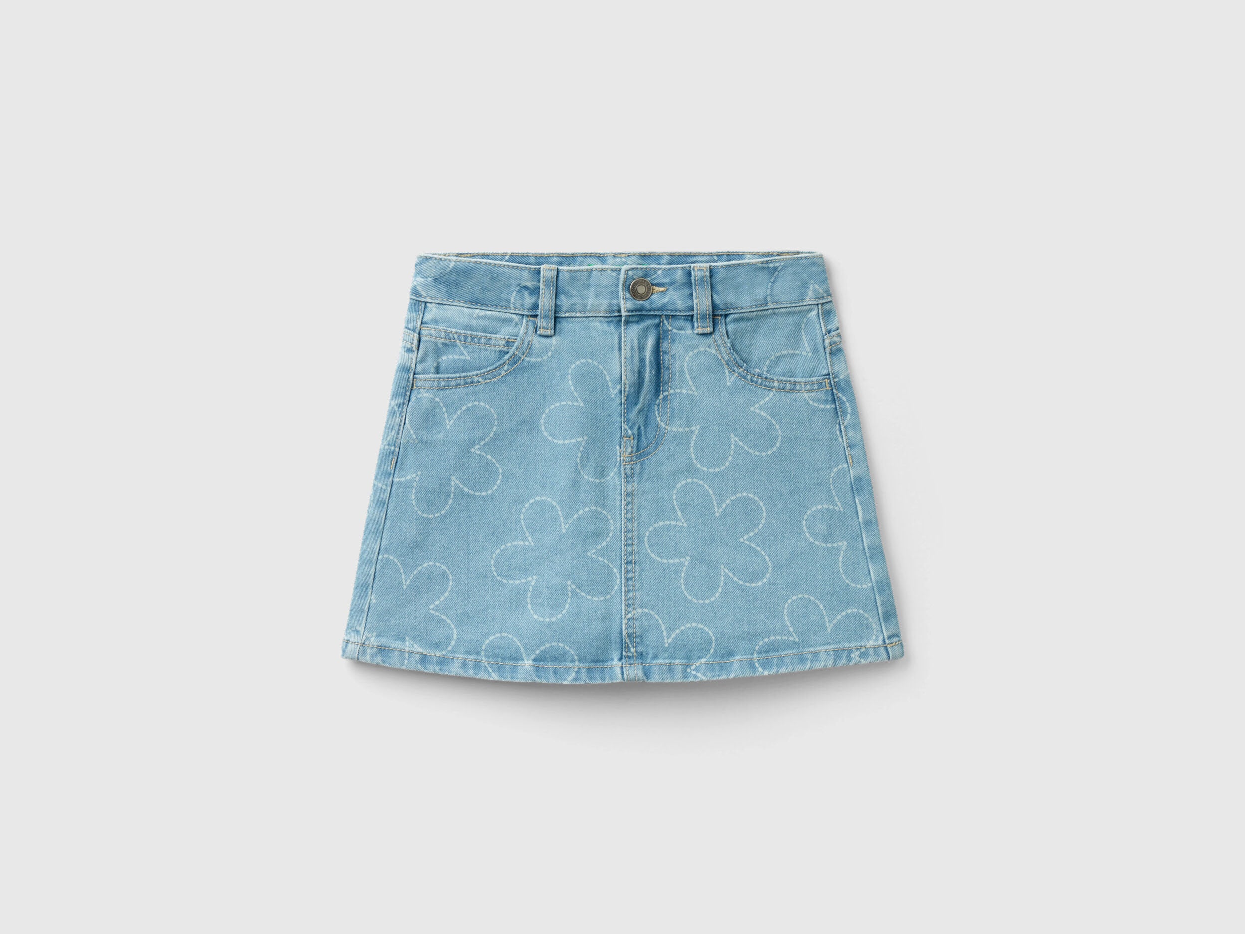 Denim Mini Skirt With Flowers_4VUGC001C_901_01