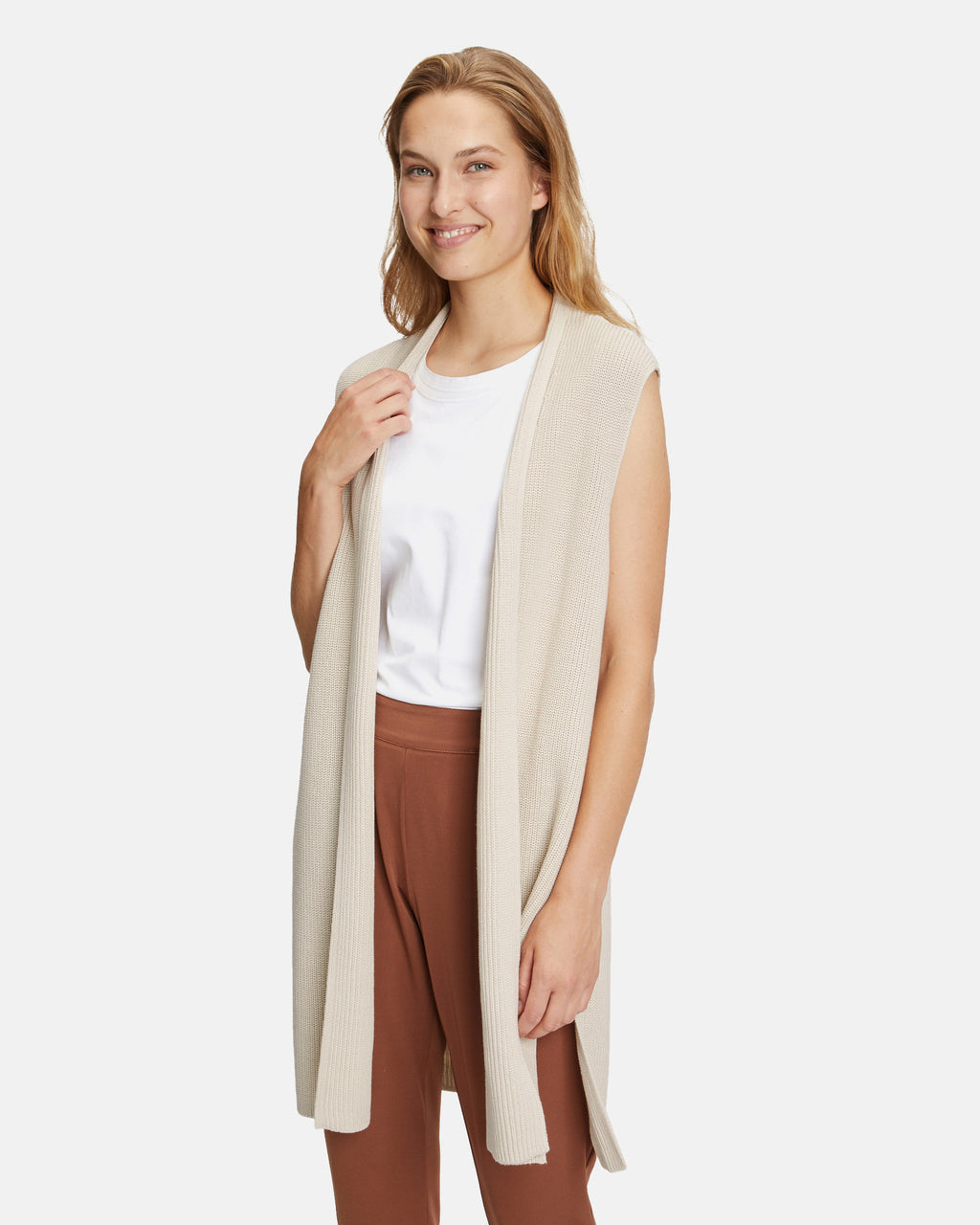 Beige Cardigan With Knit Details