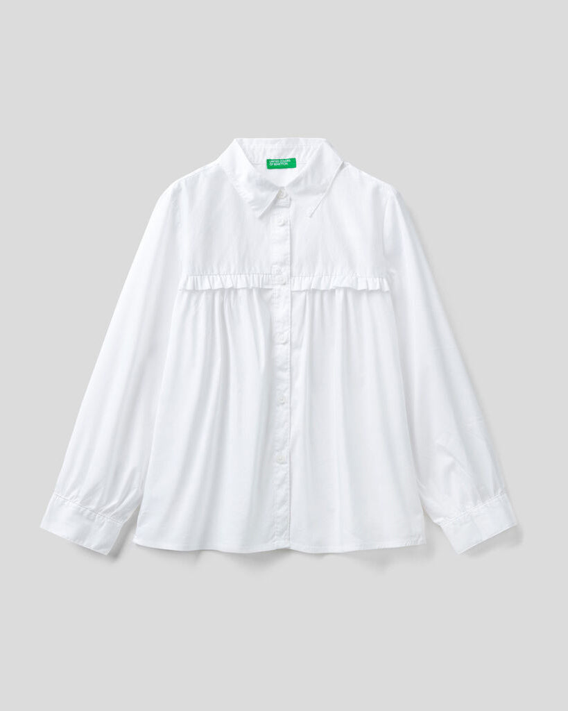 White Shirt With Rouches On The Yoke