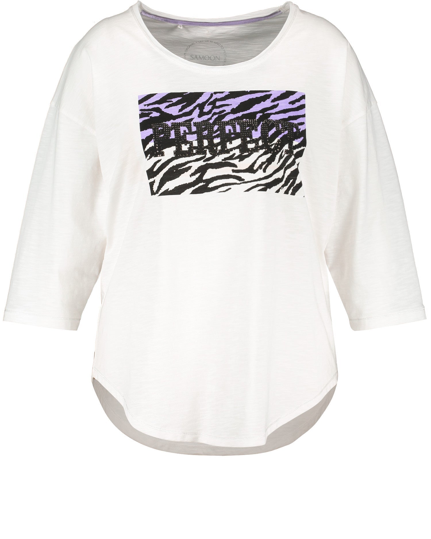 White T-Shirt 3/4-Sleeve Roundneck Samoon