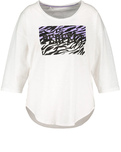 White T-Shirt 3/4-Sleeve Roundneck Samoon