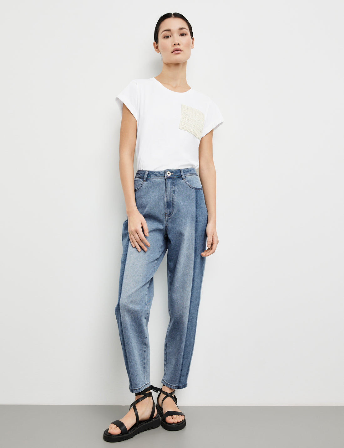 7/8-Length Jeans With Contrasting Details, Mom Fit