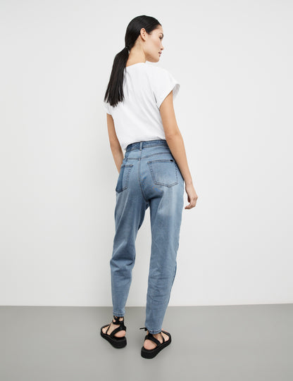 7/8-Length Jeans With Contrasting Details, Mom Fit