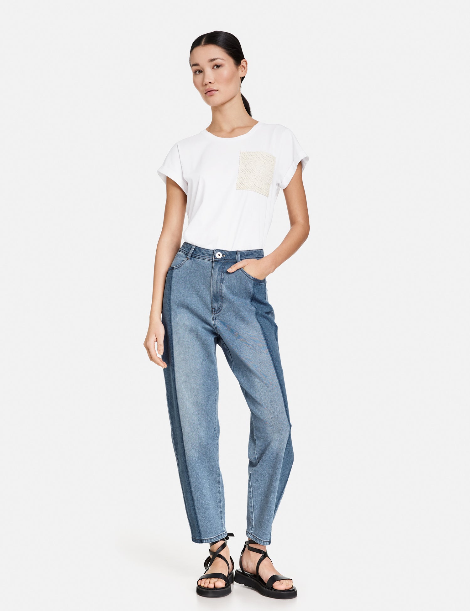 7/8-Length Jeans With Contrasting Details, Mom Fit