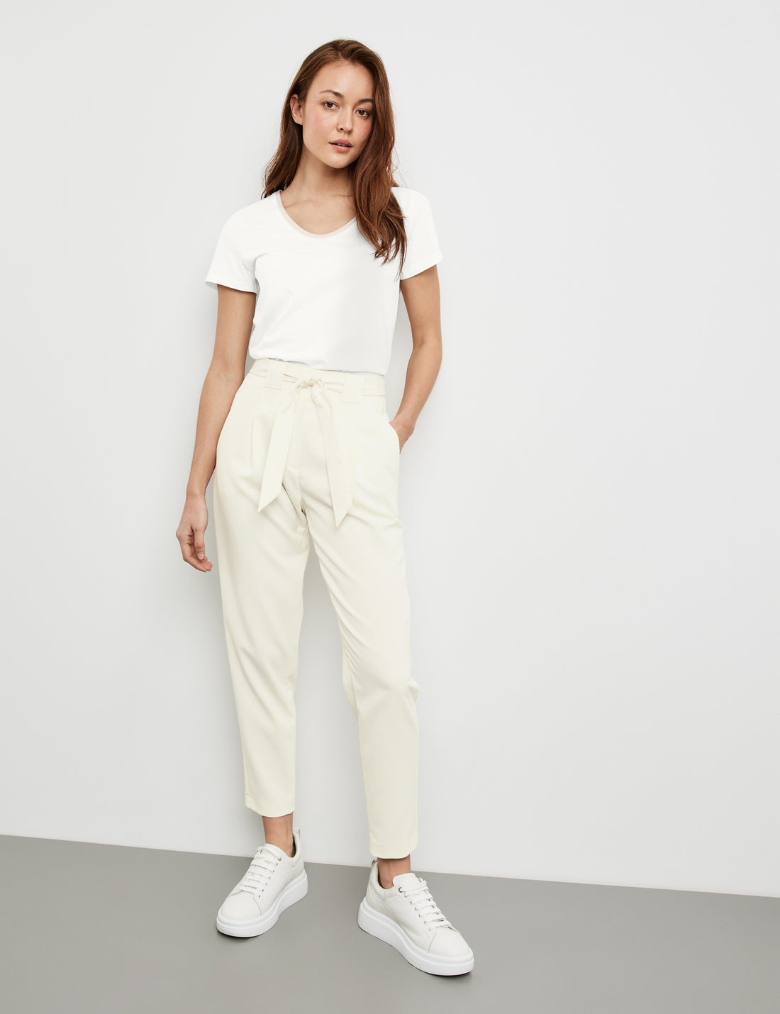 7/8-Length Trousers With A Tie-Around Belt, Slim Fit