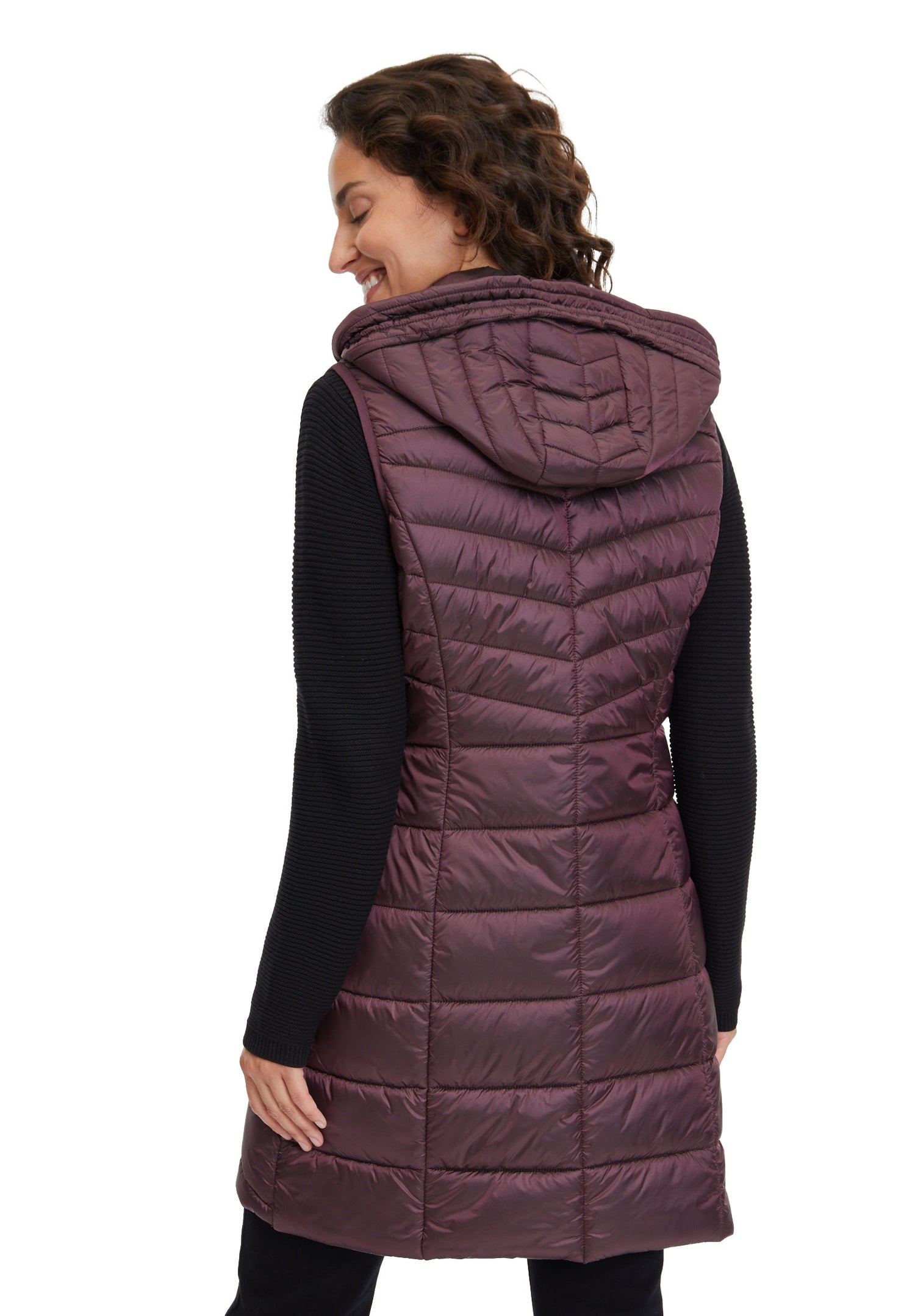 Brown Quilted Puffer Vest With Hood_7542-1537_4634_04