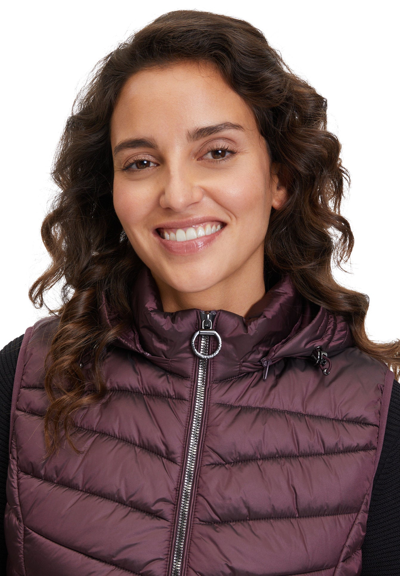 Brown Quilted Puffer Vest With Hood_7542-1537_4634_06