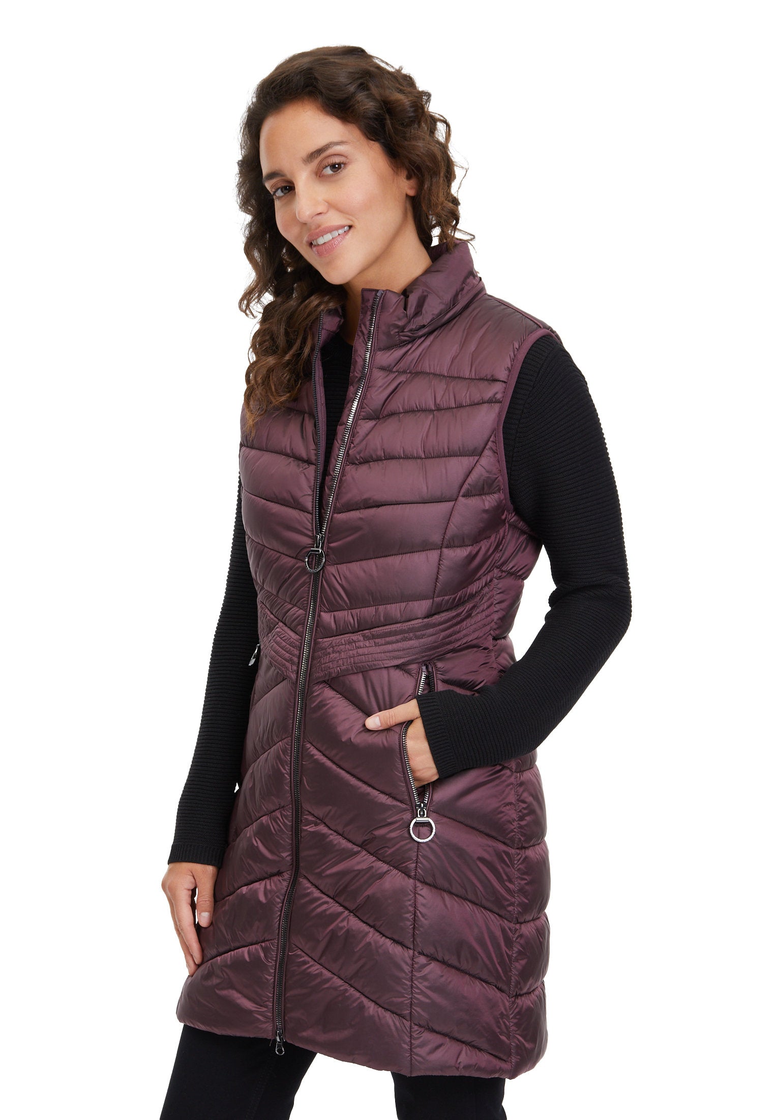 Brown Quilted Puffer Vest With Hood_7542-1537_4634_08