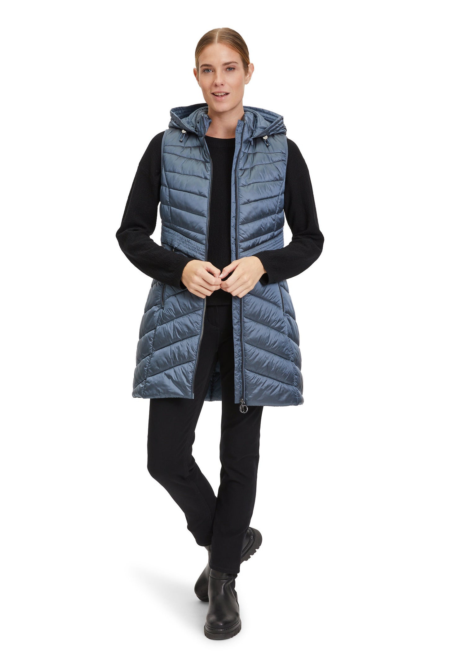 Blue Quilted Puffer Vest With Hood_7542-1537_8398_05