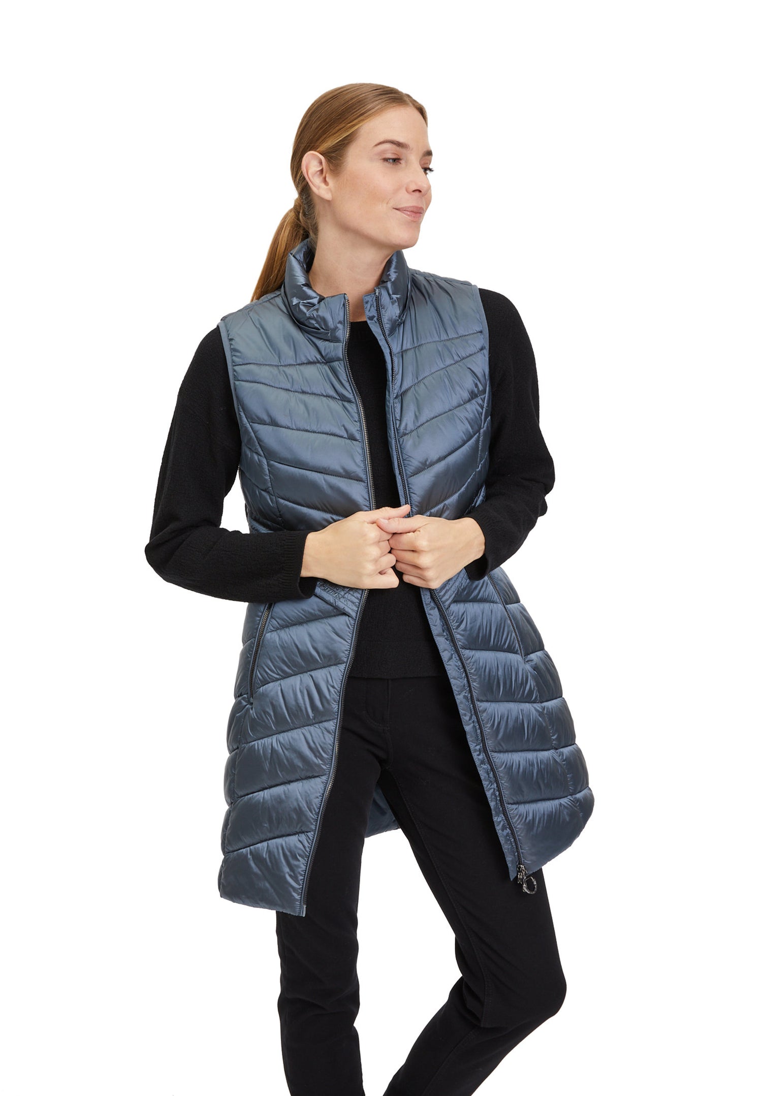 Blue Quilted Puffer Vest With Hood_7542-1537_8398_08