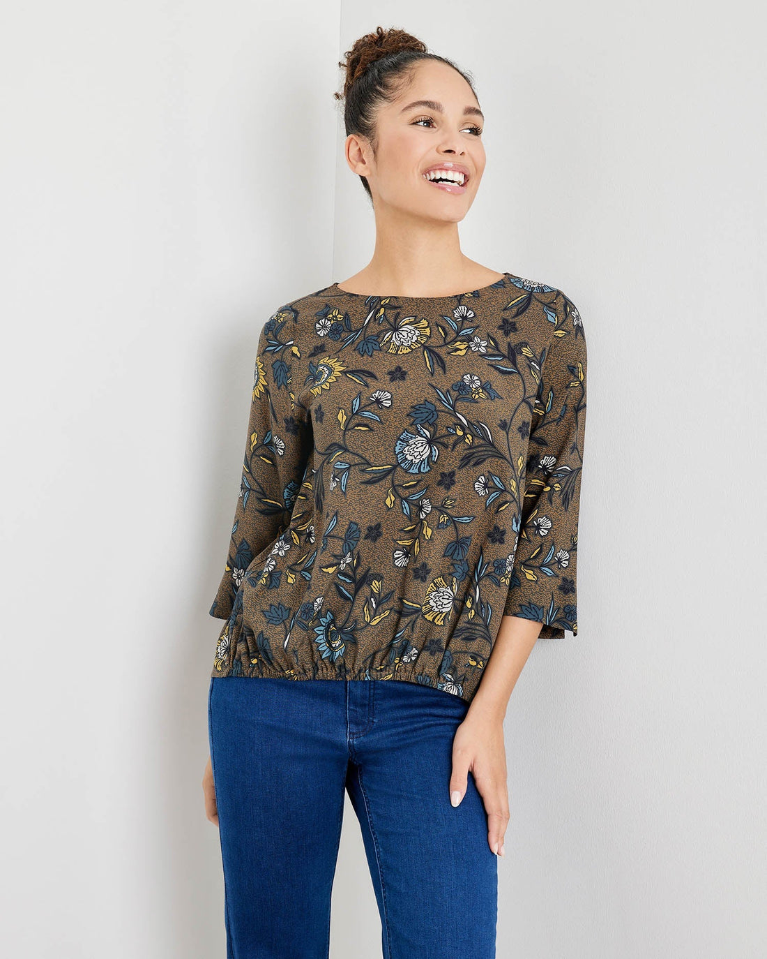 Brown Ecovero™ Blouse With 3/4-Length Sleeves