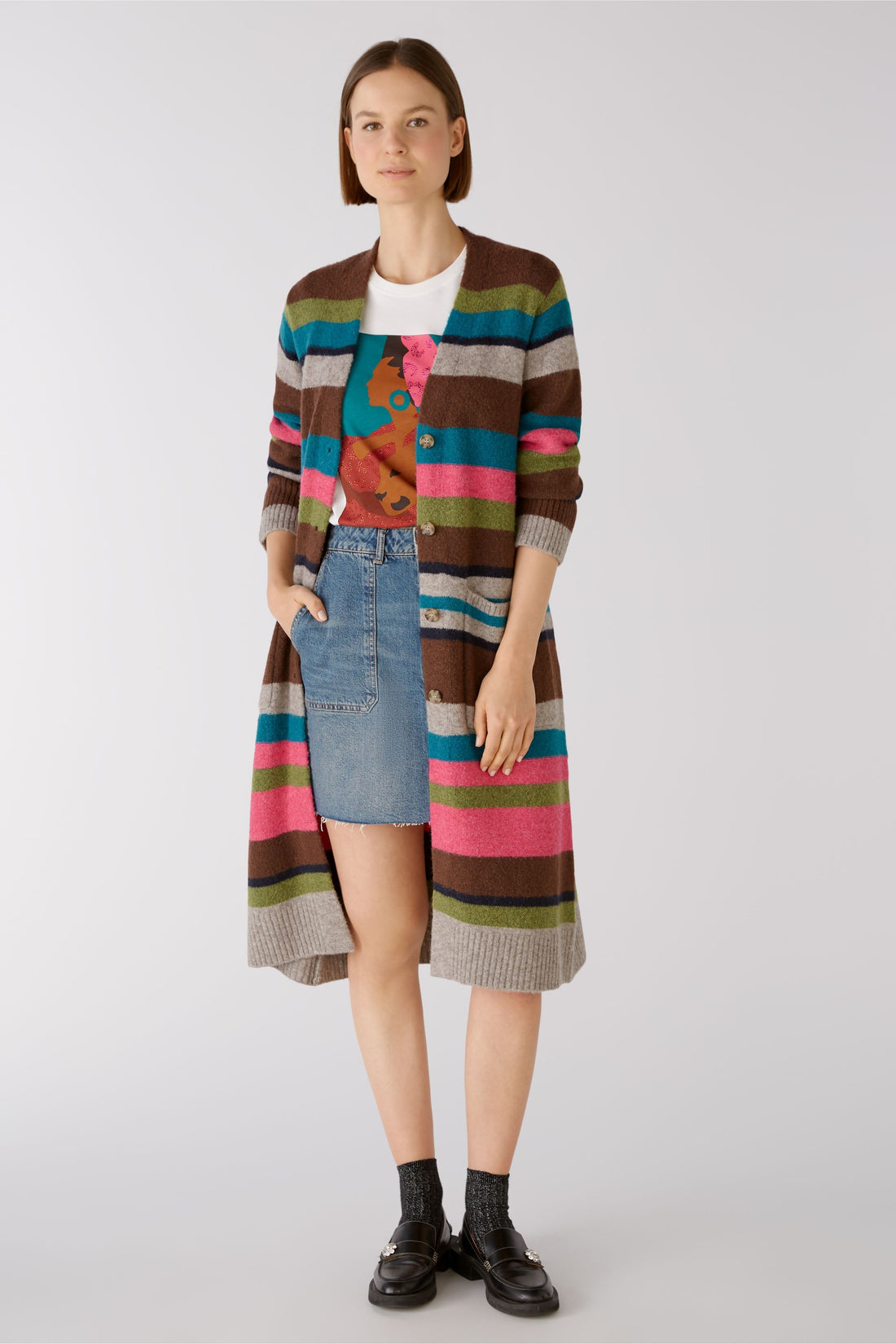 Multi-Color Color Block Knitted Long Cardigan_01