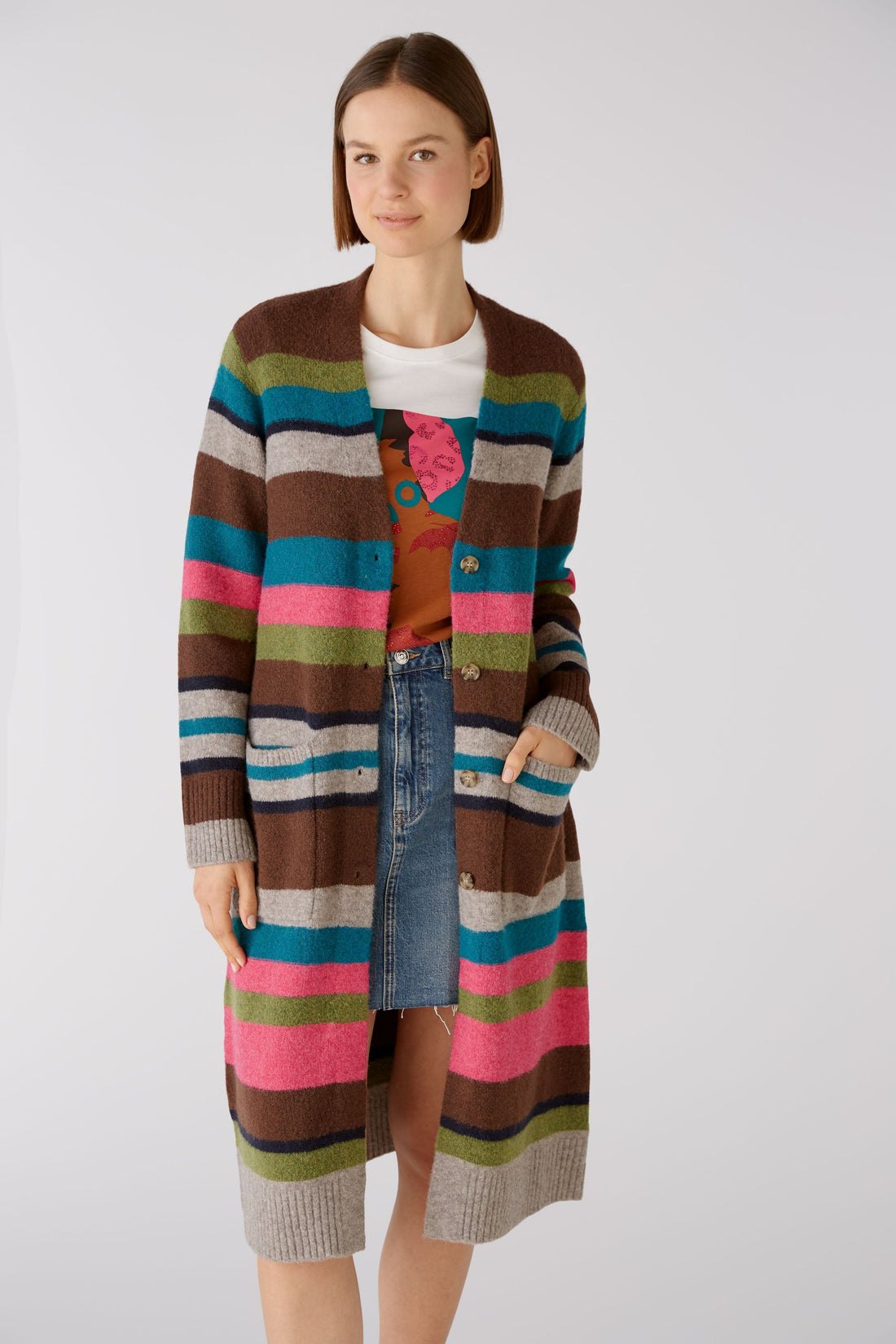 Multi-Color Color Block Knitted Long Cardigan_02