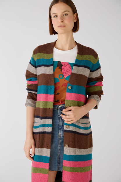 Multi-Color Color Block Knitted Long Cardigan_04