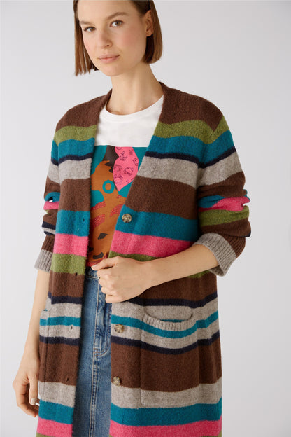 Multi-Color Color Block Knitted Long Cardigan_05