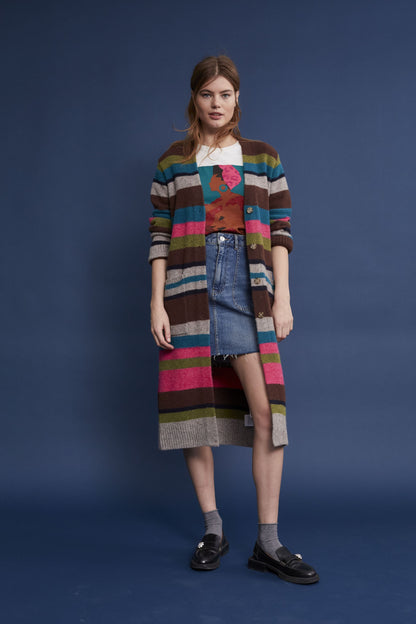 Multi-Color Color Block Knitted Long Cardigan_06