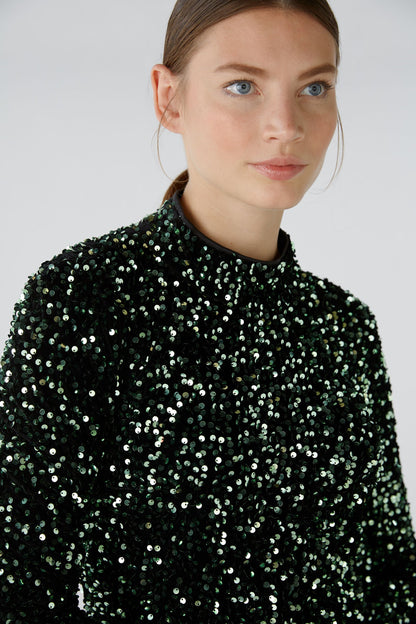 Green Embellished Dress With Mockneck_80074_6672_04