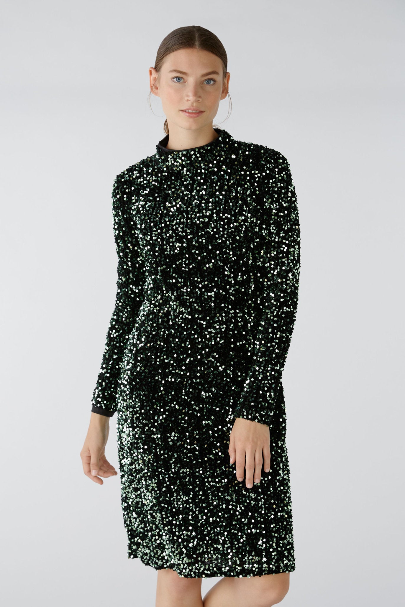 Green Embellished Dress With Mockneck_80074_6672_06