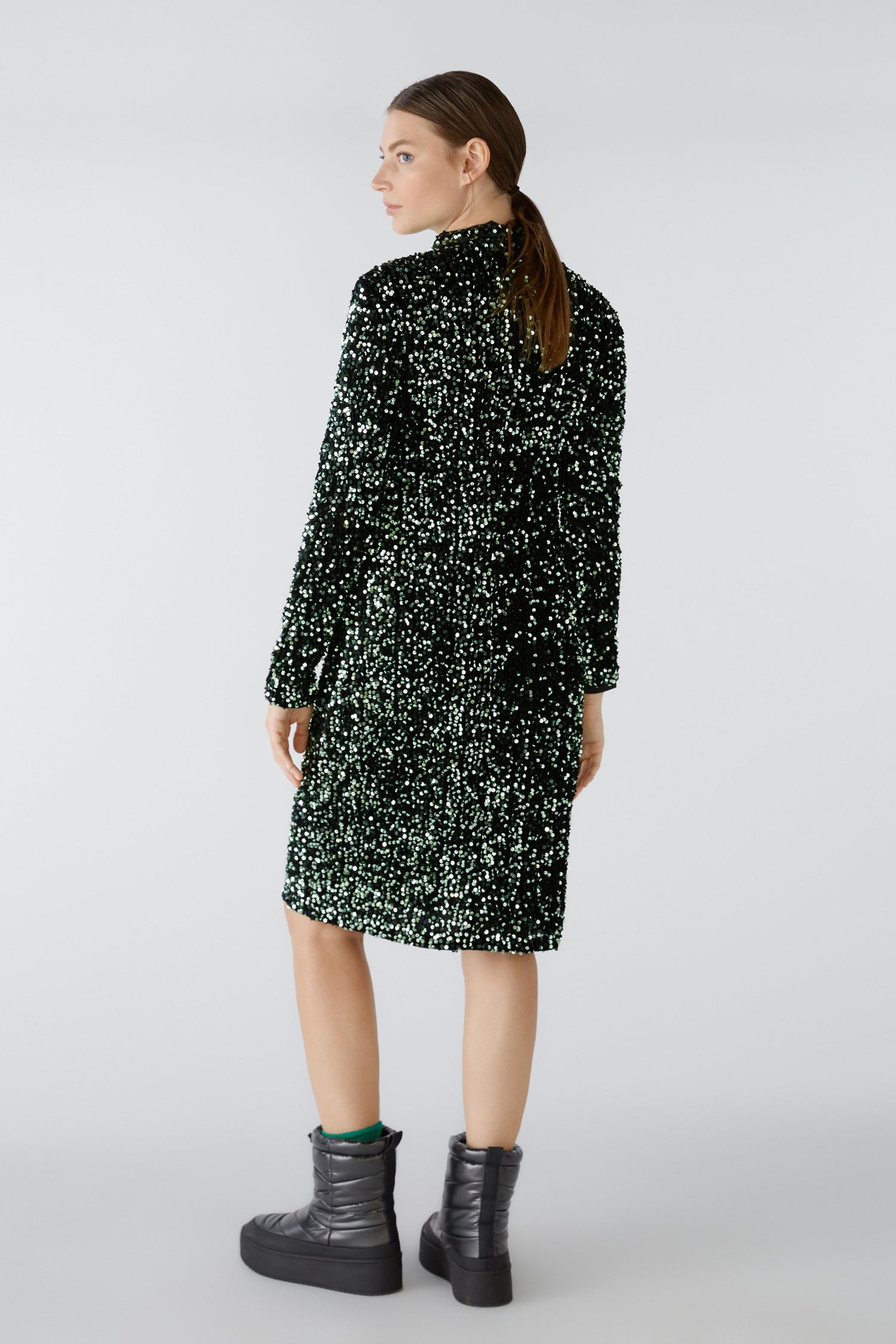 Green Embellished Dress With Mockneck_80074_6672_07