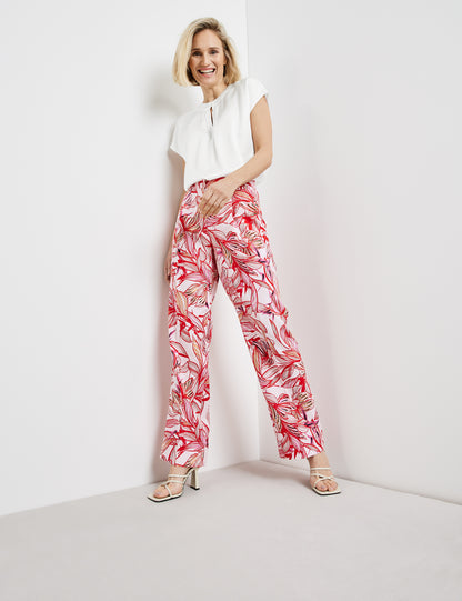 Patterned Linen Trousers With A Wide Leg