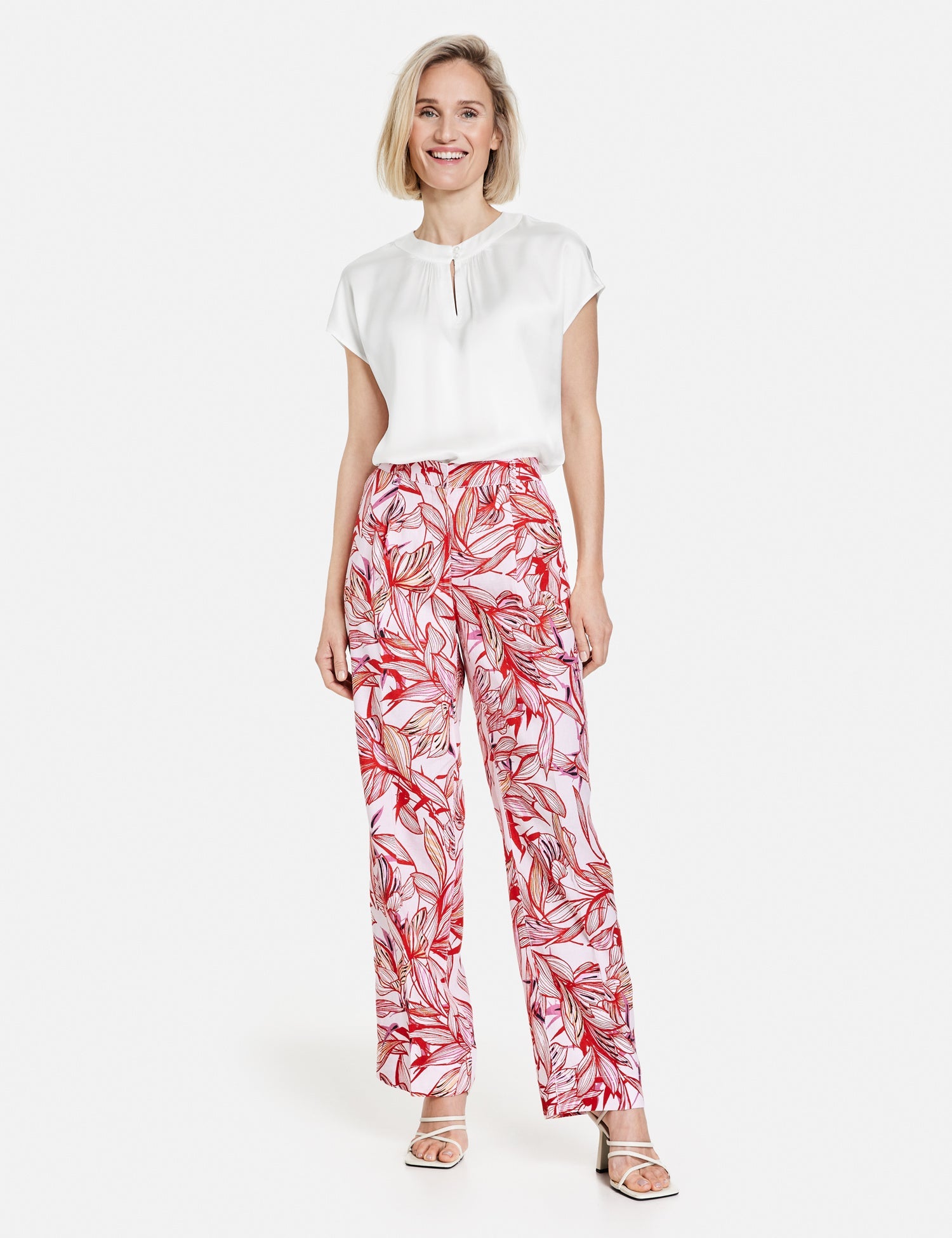 Patterned Linen Trousers With A Wide Leg Gerry Weber