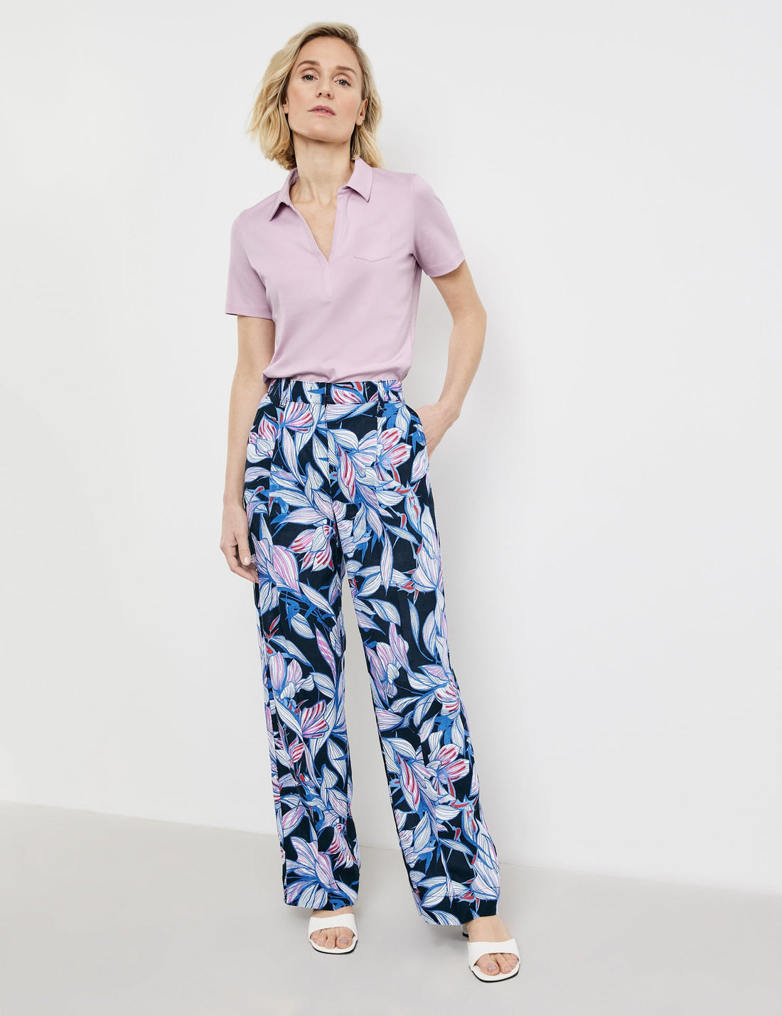 Patterned Linen Trousers With A Wide Leg Gerry Weber