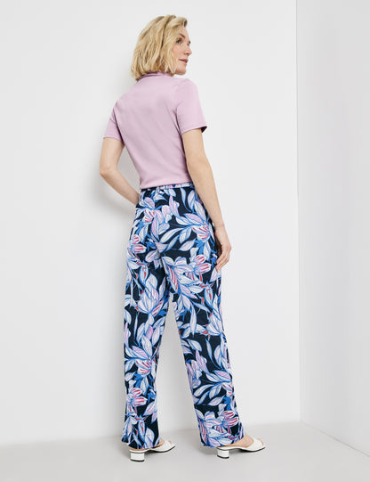 Patterned Linen Trousers With A Wide Leg