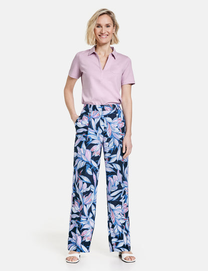 Patterned Linen Trousers With A Wide Leg