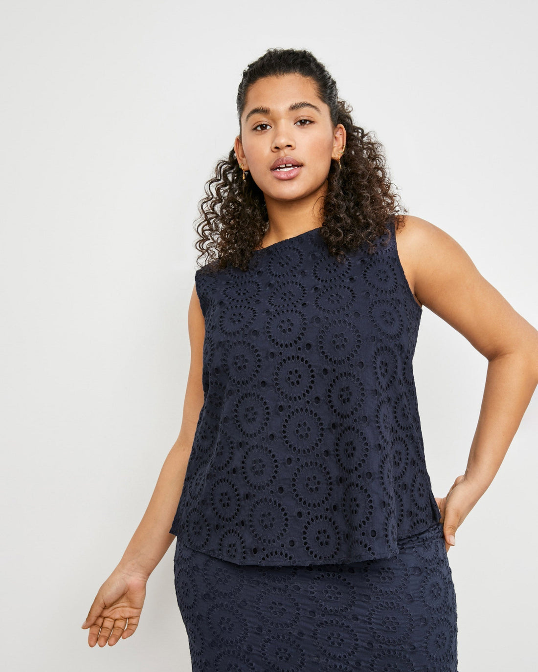 Dark Blue Blouse Without Sleeve Samoon