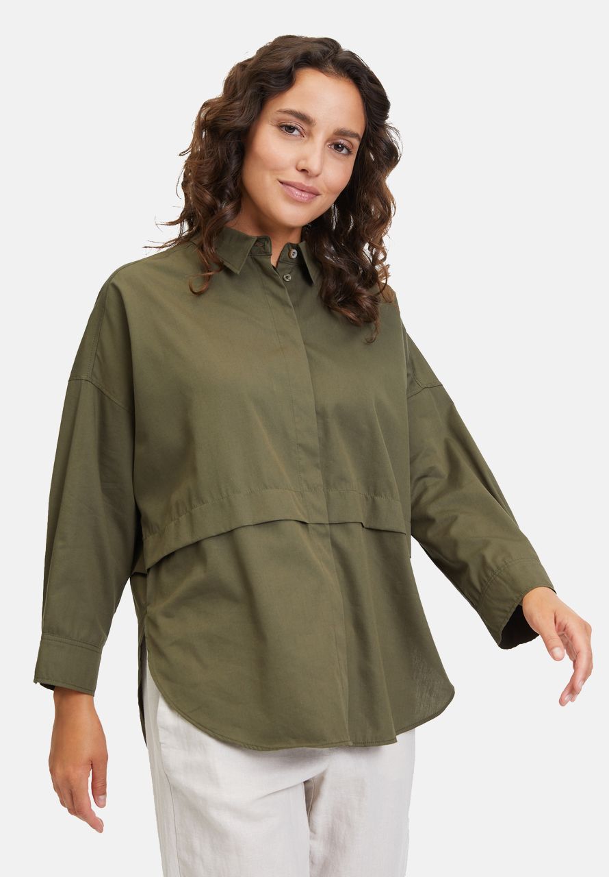 Khaki Green Cropped Loose-Fit Shirt_8655-3325_5781_01