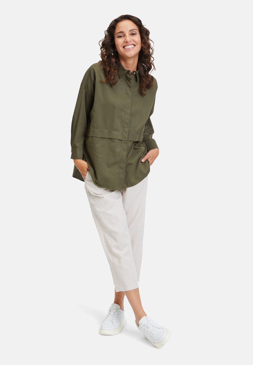 Khaki Green Cropped Loose-Fit Shirt_8655-3325_5781_02