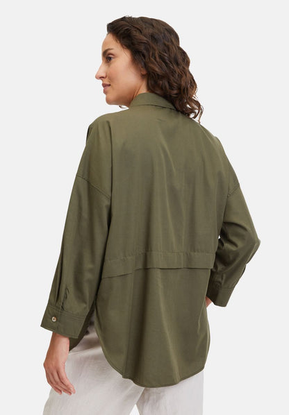 Khaki Green Cropped Loose-Fit Shirt_8655-3325_5781_03