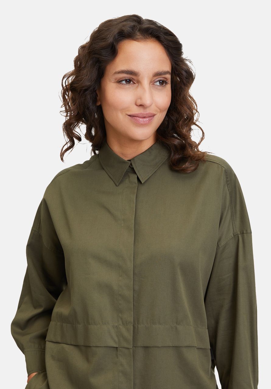 Khaki Green Cropped Loose-Fit Shirt_8655-3325_5781_06