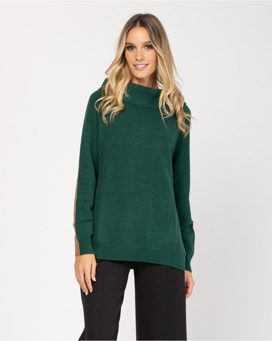 Green Two-Tone Roll Neck Sweater