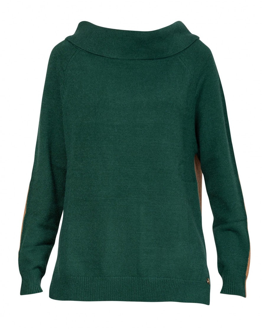 Green Two-Tone Roll Neck Sweater