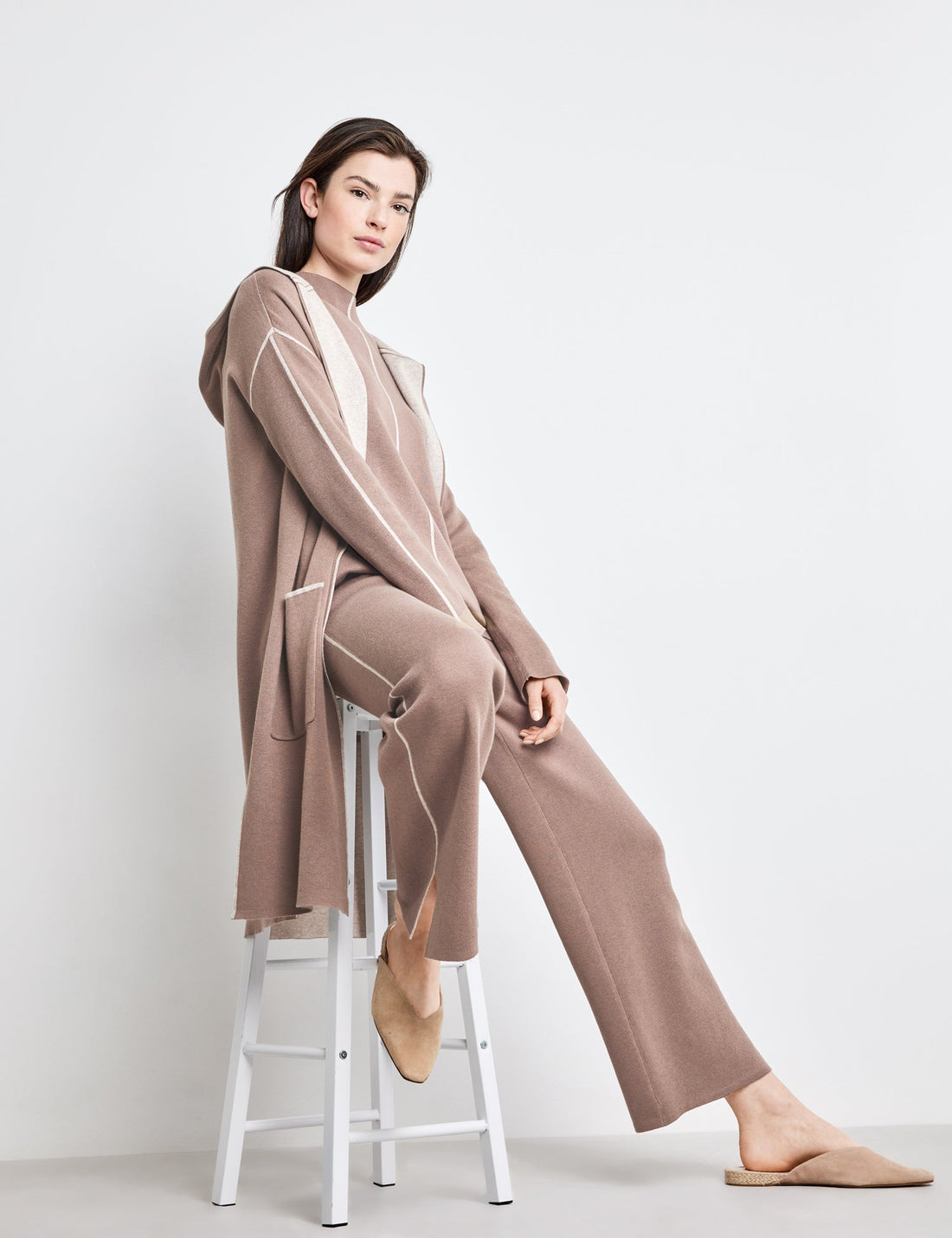 Beige Long Cardigan In Double Face Ecovero Taifun