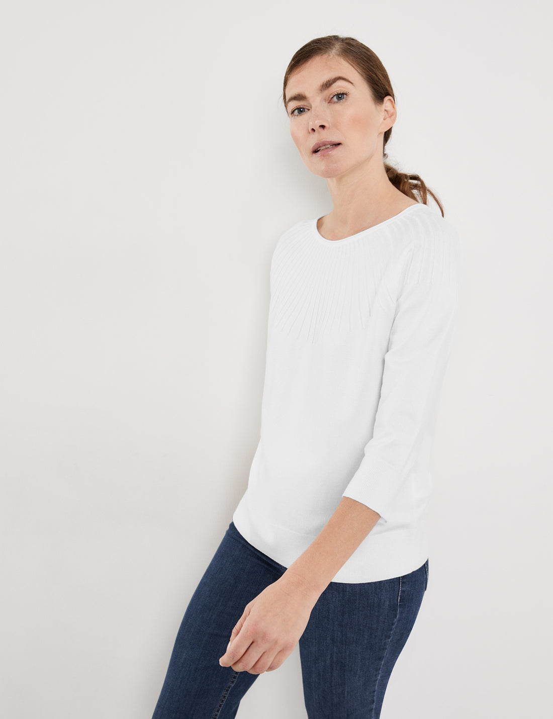 3/4-Sleeve Jumper With A Knit Pattern