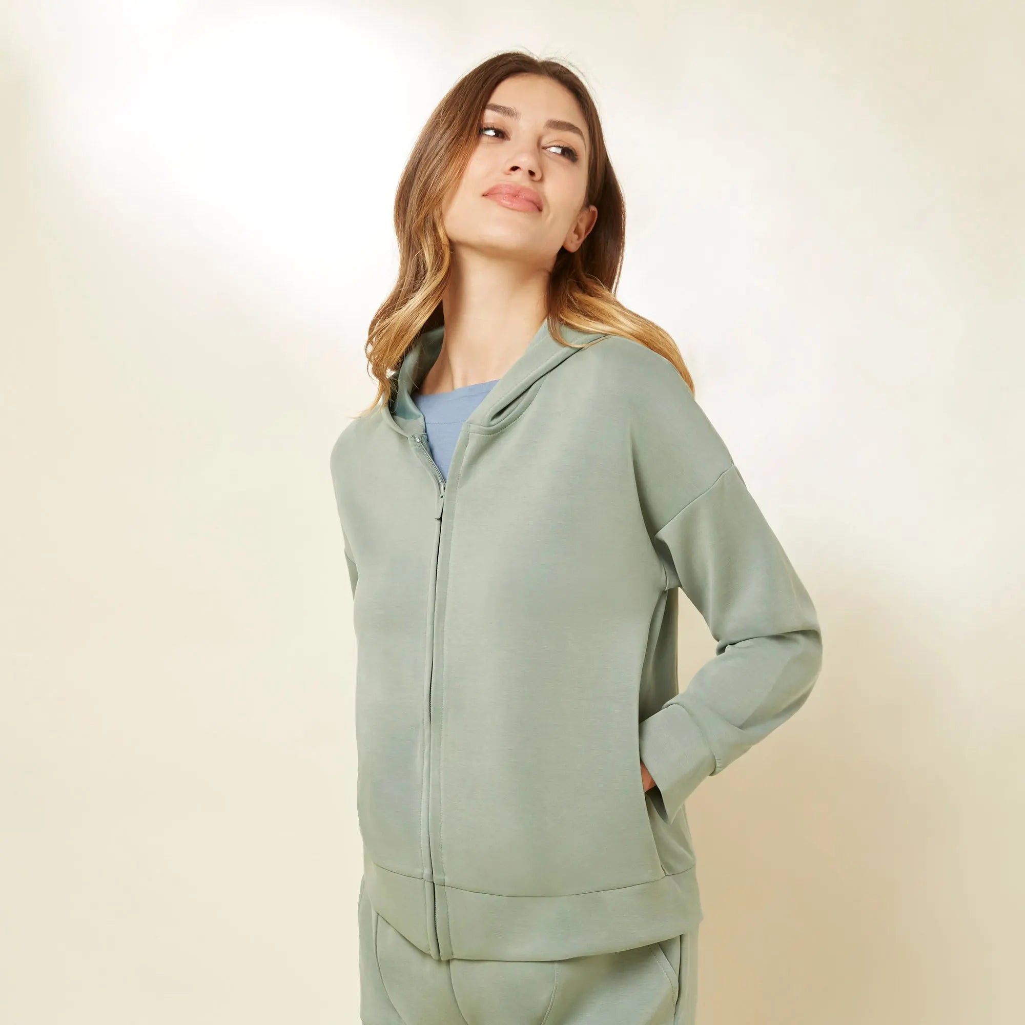 Sage Green Hooded Sweatshirt - BEVAVA