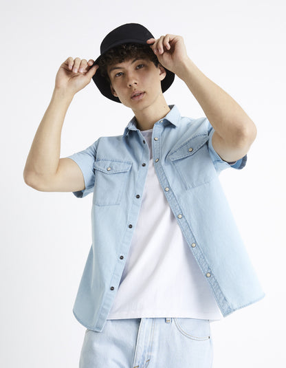 Regular Denim Shirt 100% Cotton - Bleached_BADENA_BLEACHED_01