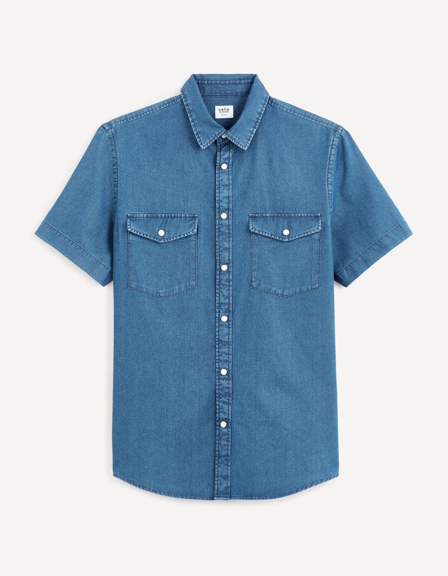 Regular Denim Shirt 100% Cotton - Navy_BADENA_BRUT_02