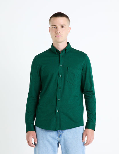 Regular 100% Cotton Pique Knit Shirt - Green_BAPIK_DARK GREEN_03