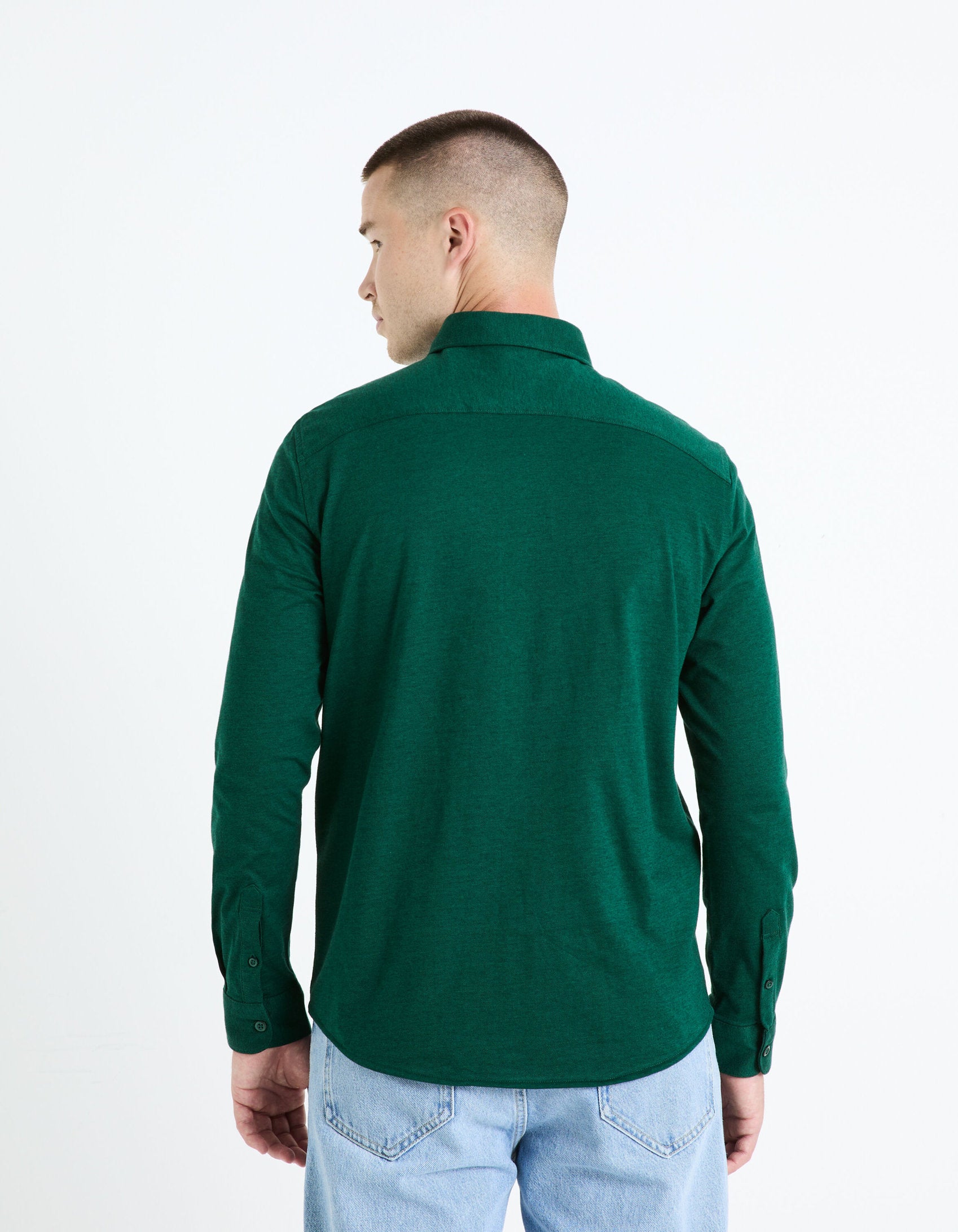 Regular 100% Cotton Pique Knit Shirt - Green_BAPIK_DARK GREEN_04